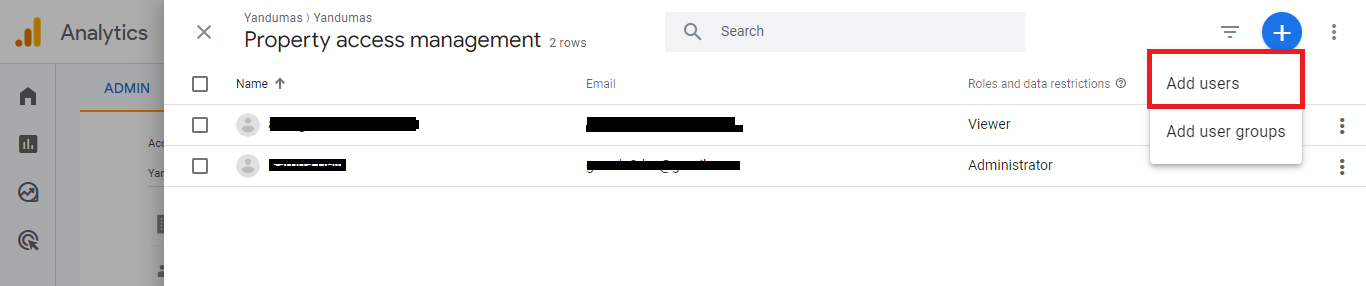 Add User to your Analytics property